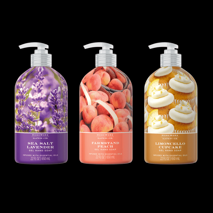 Limoncello Cupcake, Farmstand Peach, Sea Salt Lavender Set of 3 22oz. Hand Soaps