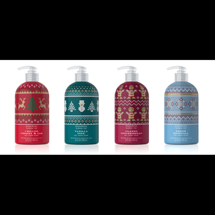 Chilled Cherry & Oak, Fresh Snowfall, Glazed Gingerbread, Vanilla Pine Set of 4 22oz. Hand Soaps